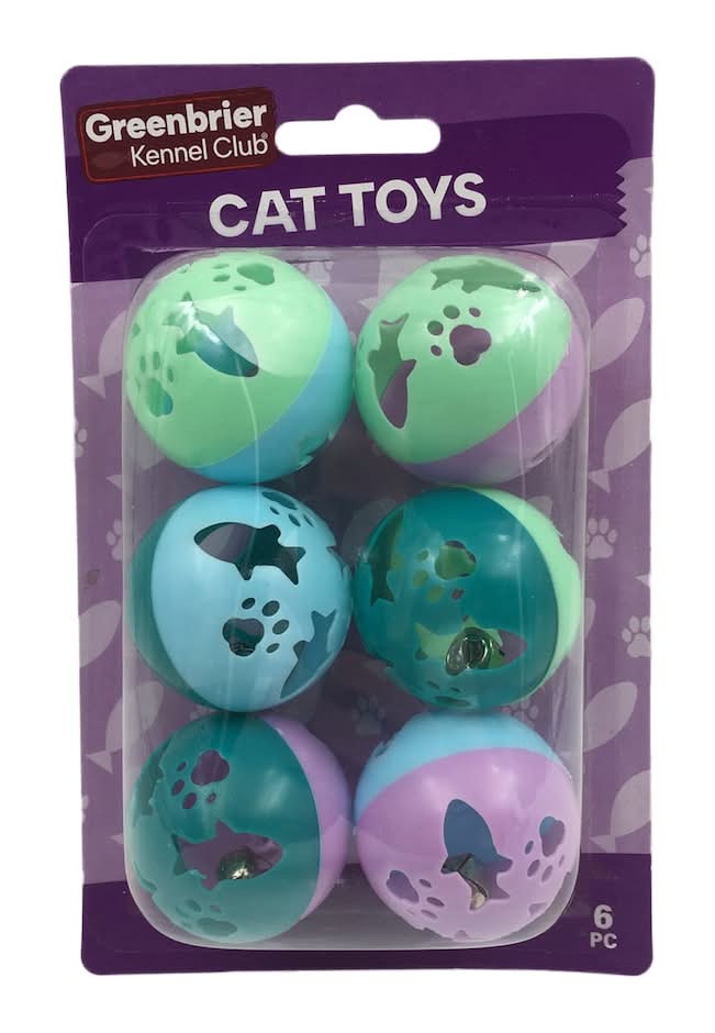 Greenbrier Kennel Club Plastic Ball & Bell Cat Toys, Assorted (6 ct)
