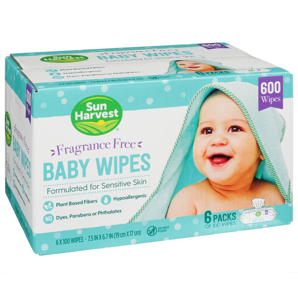 Sun Harvest Fragrance Free Baby Wipes For Sensitive Skin (600 ct)