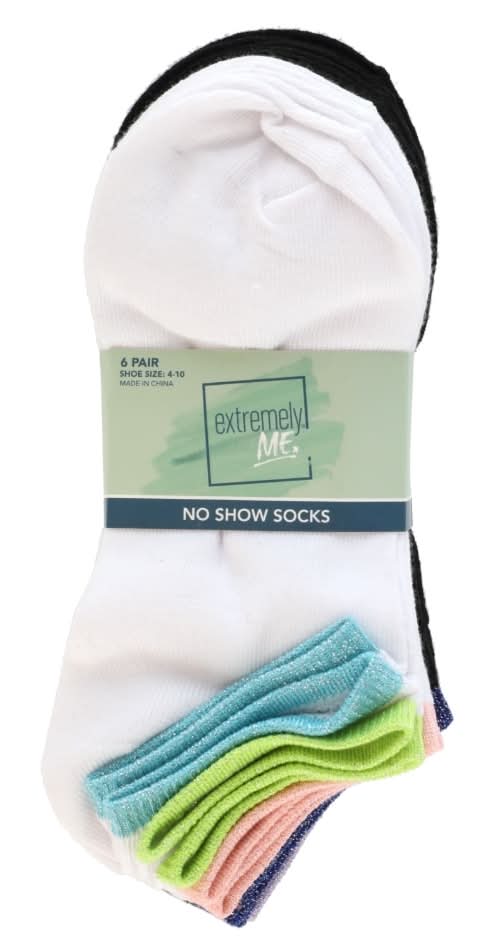 Extremely Me Girls Cuff No Show Socks, Size 4-10, Assorted (6 ct)