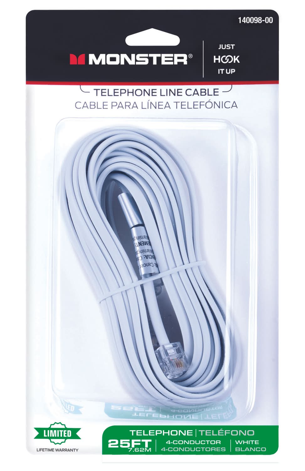 Monster Energy Just Hook It Up 25 Ft. L White Modular Telephone Line Cable