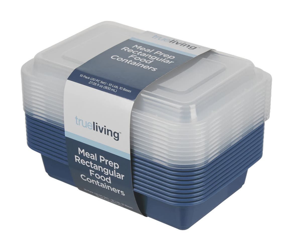 TrueLiving Meal Prep Rectangular Food Containers With Lid 27.05 Floz (20 ct)