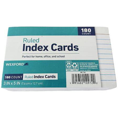 Wexford Ruled Index Cards 3X5 - 180.0 ea