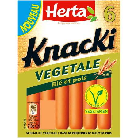 Saucisses végétales knacki aux blé et pois HERTA - le paquet de 6 - 210g