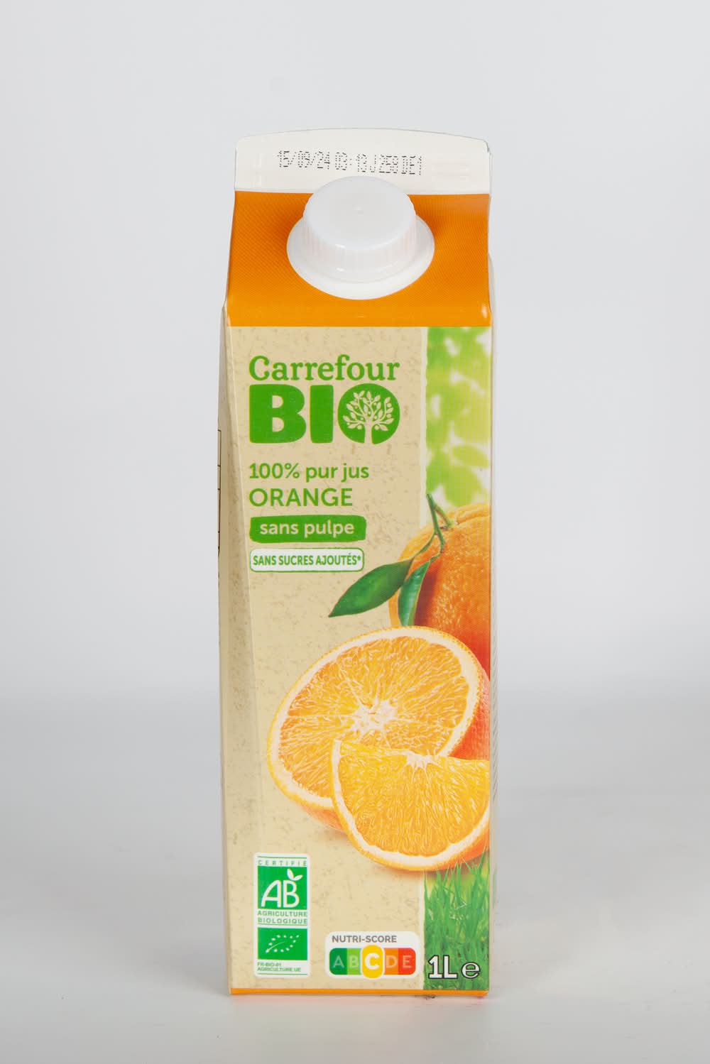 Carrefour Bio - Pur jus sans pulpe, orange (1L)