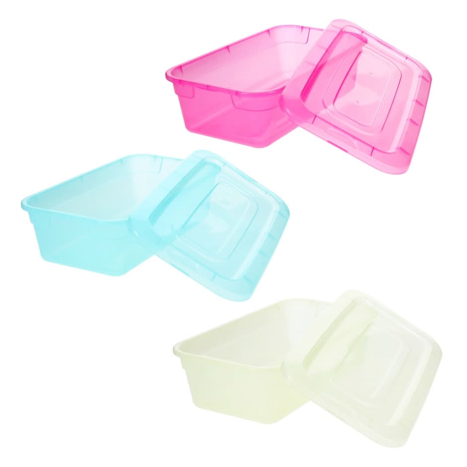 Essentials Rectangular Translucent Plastic Storage Boxes With Lids, 13.75x8.125x4.25 in, Assorted (3 ct)