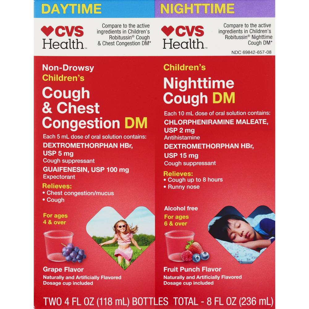 Cvs Health Children'S Day + Nighttime Cough & Chest Congestion Dm Liquid Combo Pack, 2 4 Oz Bottles