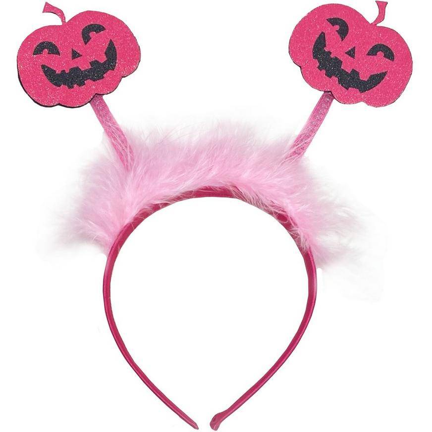 Glitter Breast Cancer Awareness Pink Jack-o'-Lantern Fabric Plastic Head Bopper, 8.25in x 10in