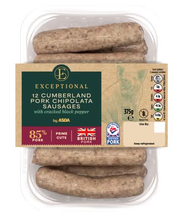 ASDA Cumberland Pork Chipolata With Cracked Black Pepper Sausages (12 pack)
