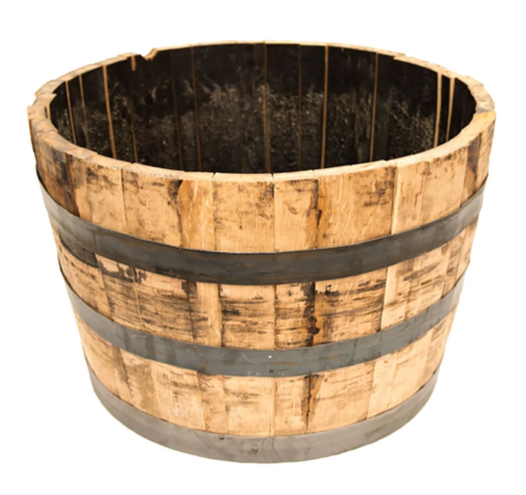 Real Wood Products Round 26-in W x 26-in L x 17.5-in H Rustic/weathered oak Wood Outdoor Whiskey Barrel