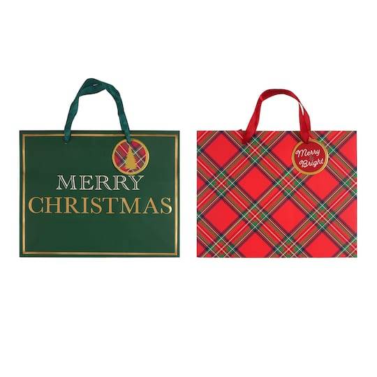 Celebrate It Merry Christmas Gift Bag Set, 10", Green-Red (2 ct)