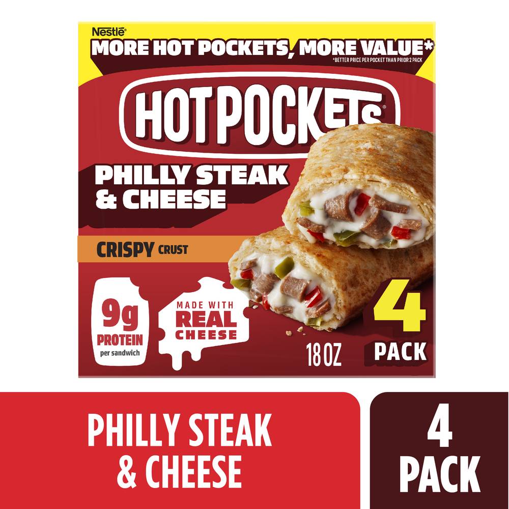 Hot Pockets Crispy Crust Sandwiches, Philly Steak-Cheese (18 oz, 4 ct)