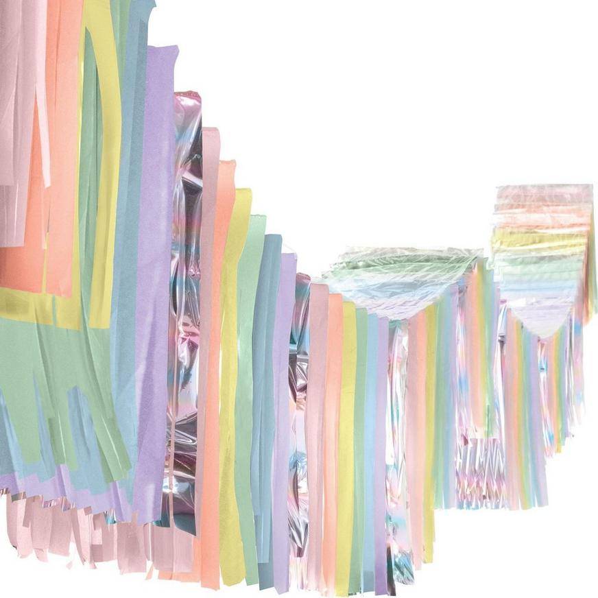 Multicolor Pastel Accordion Fringe Foil Tissue Ceiling Decoration, 12ft