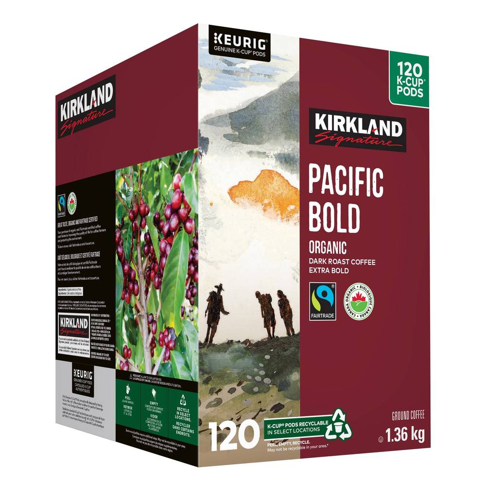 Kirkland Signature Capsules De Café Biologique Équitable Pacifique Intense Torréfaction Très (120 unités) - Organic Breakfast Blend Fair Trade Coffee K-Cup Pods (120 units)
