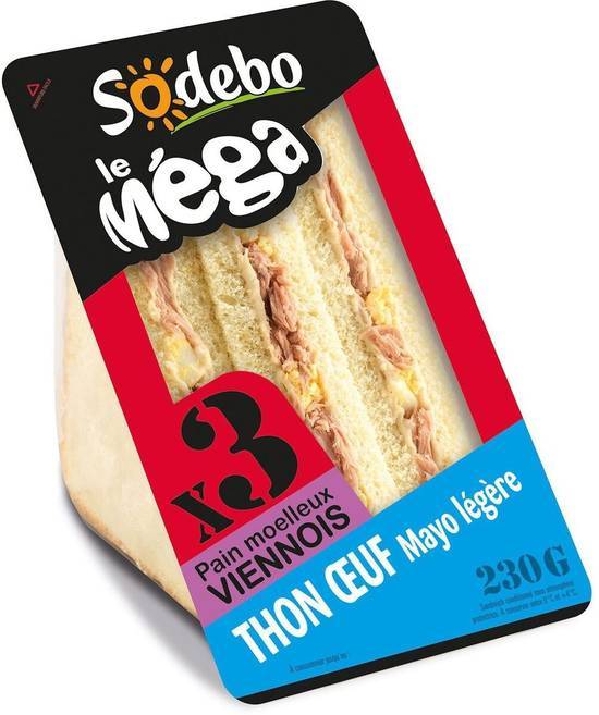 Sandwich le méga thon oeuf mayo légère  x3 / pain viennois - sodebo - 230     g