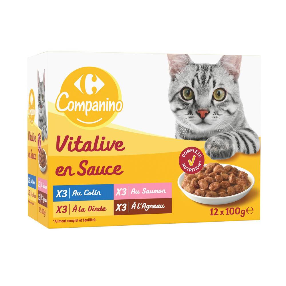 Carrefour Companino - Pâtée pour chats sauce poissons viandes