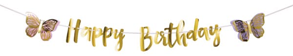 Happy Birthday Butterfly Banner, Gold