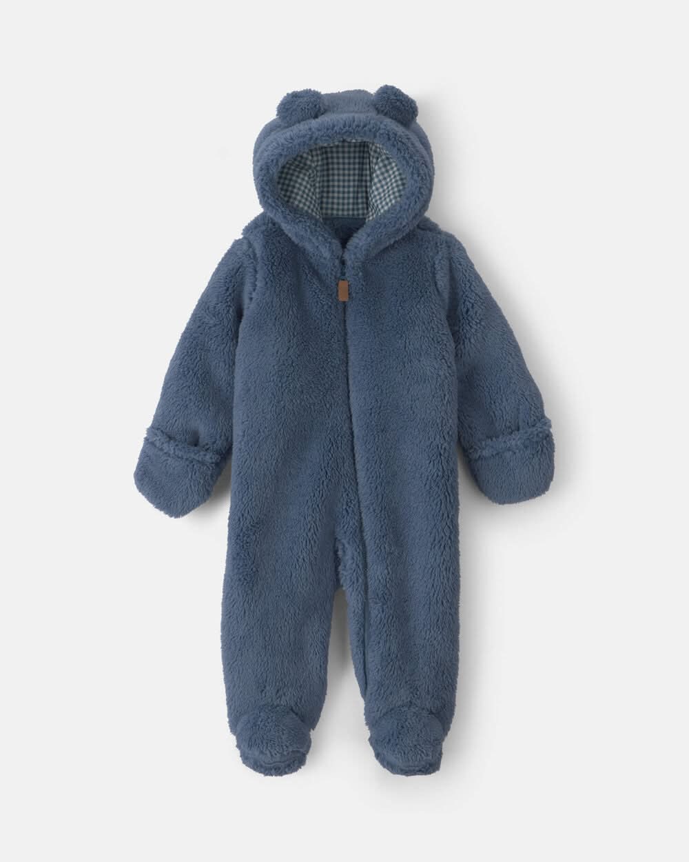Baby Boy Bear Teddy Fleece Long-Sleeve Jumpsuit - Blue - NB