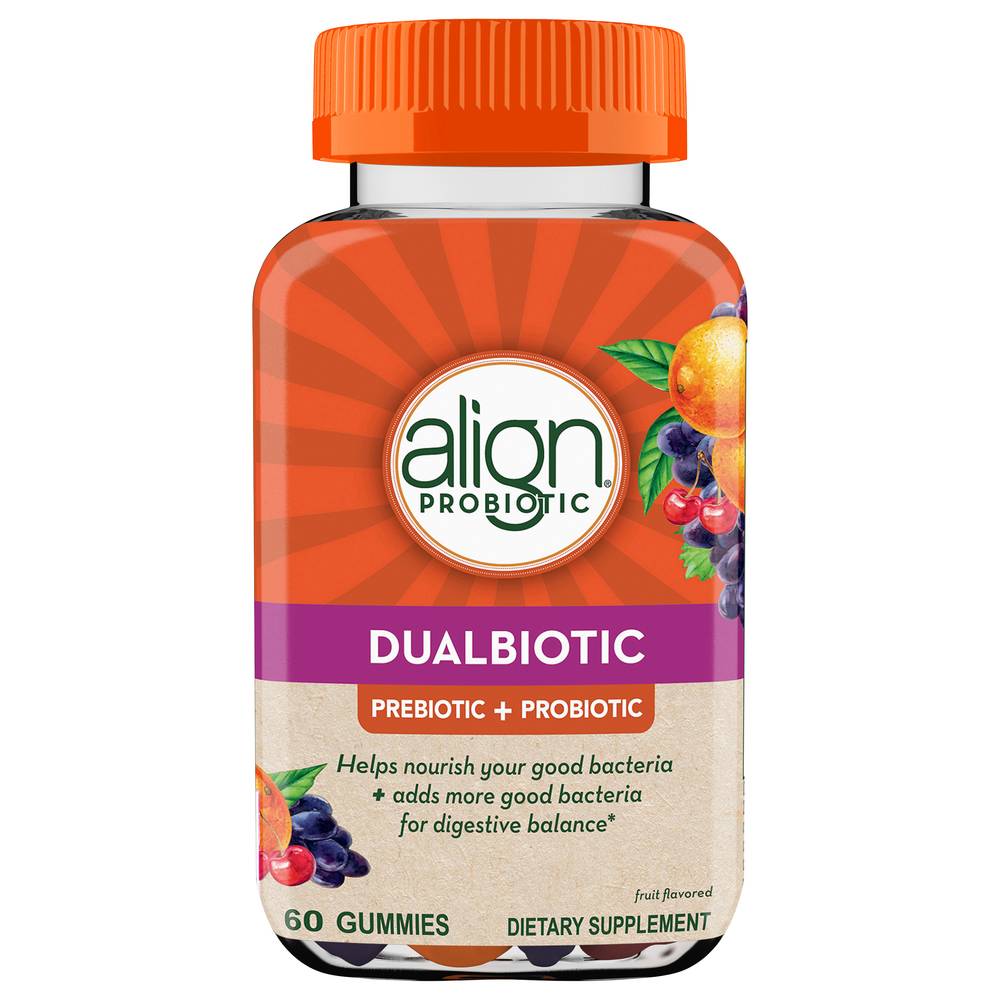 Align Probiotic Prebiotic + Probiotic Natural Fruit Flavor Gummies(60 Ct) (8 oz)