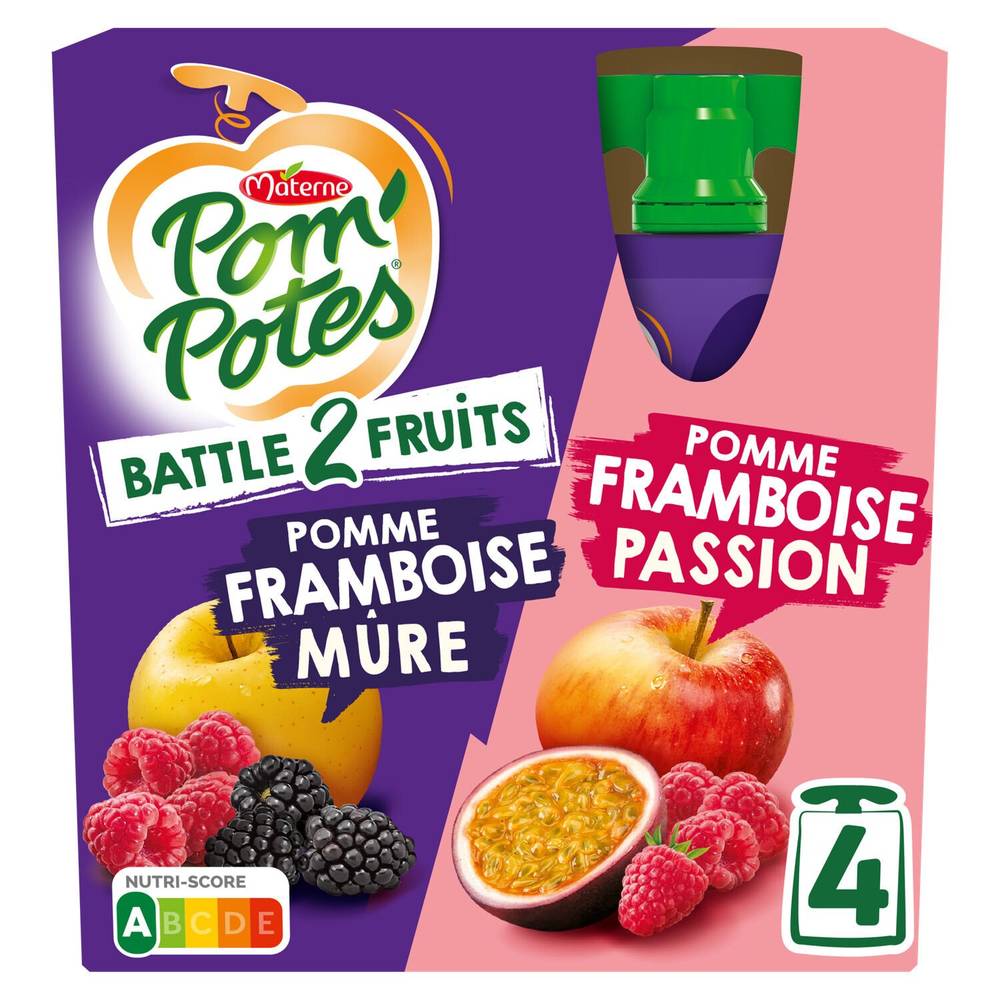 Pom'potes - Compote gourde pomme framboise mure (4 pièces)