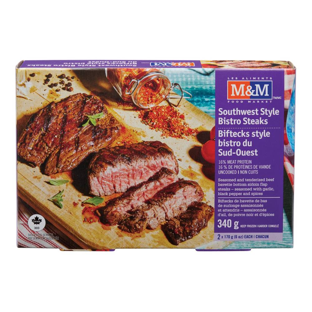 M&M Food Market Southwest Style Bistro Steaks (2 ct)