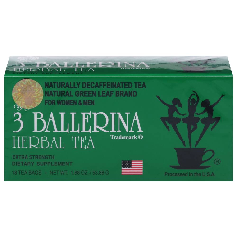 3 Ballerina Natural Green Leaf Brand Herbal Tea (18 ct, 1.88 oz)