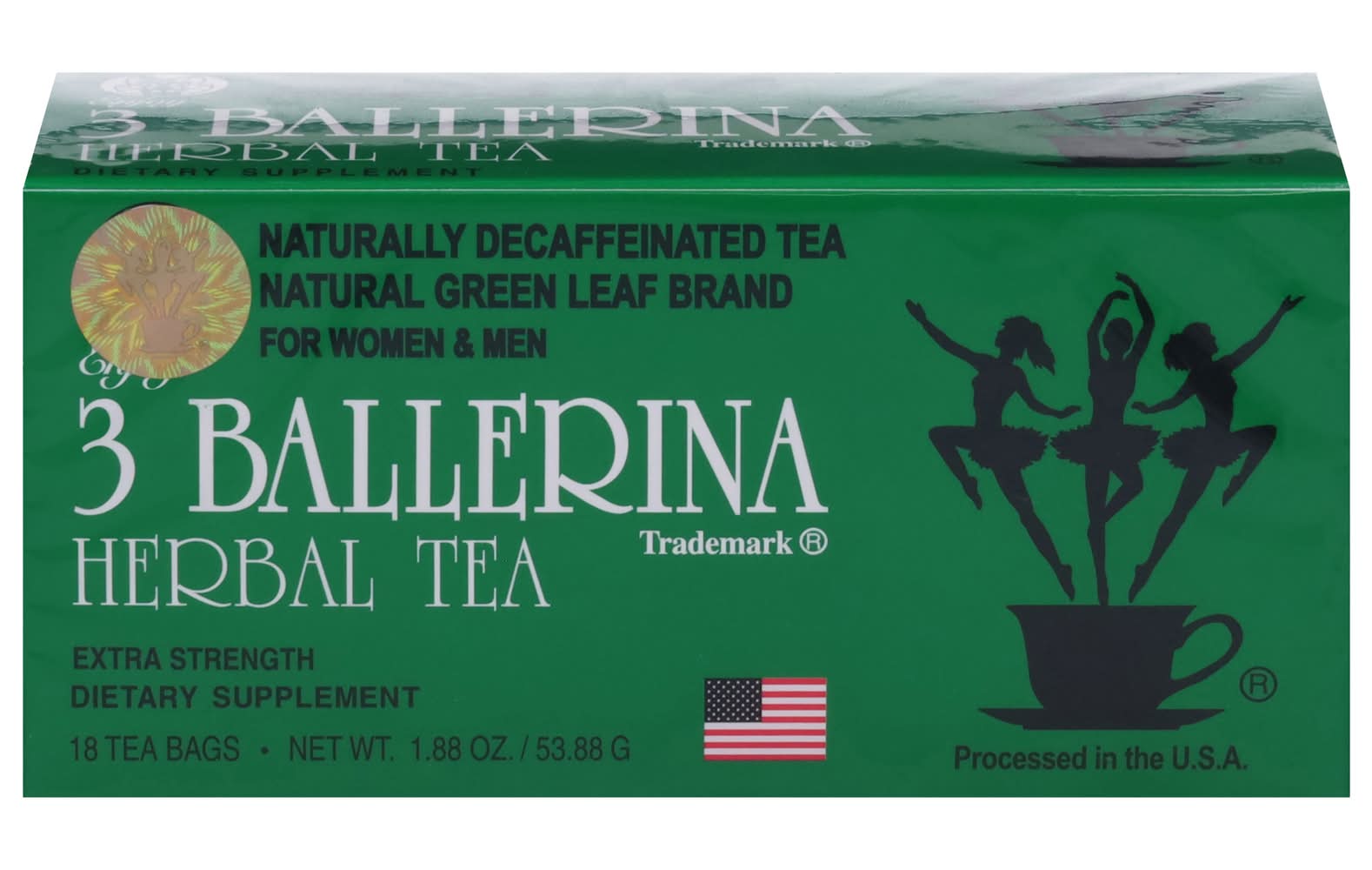 3 Ballerina Natural Green Leaf Brand Herbal Tea (1.9 oz)