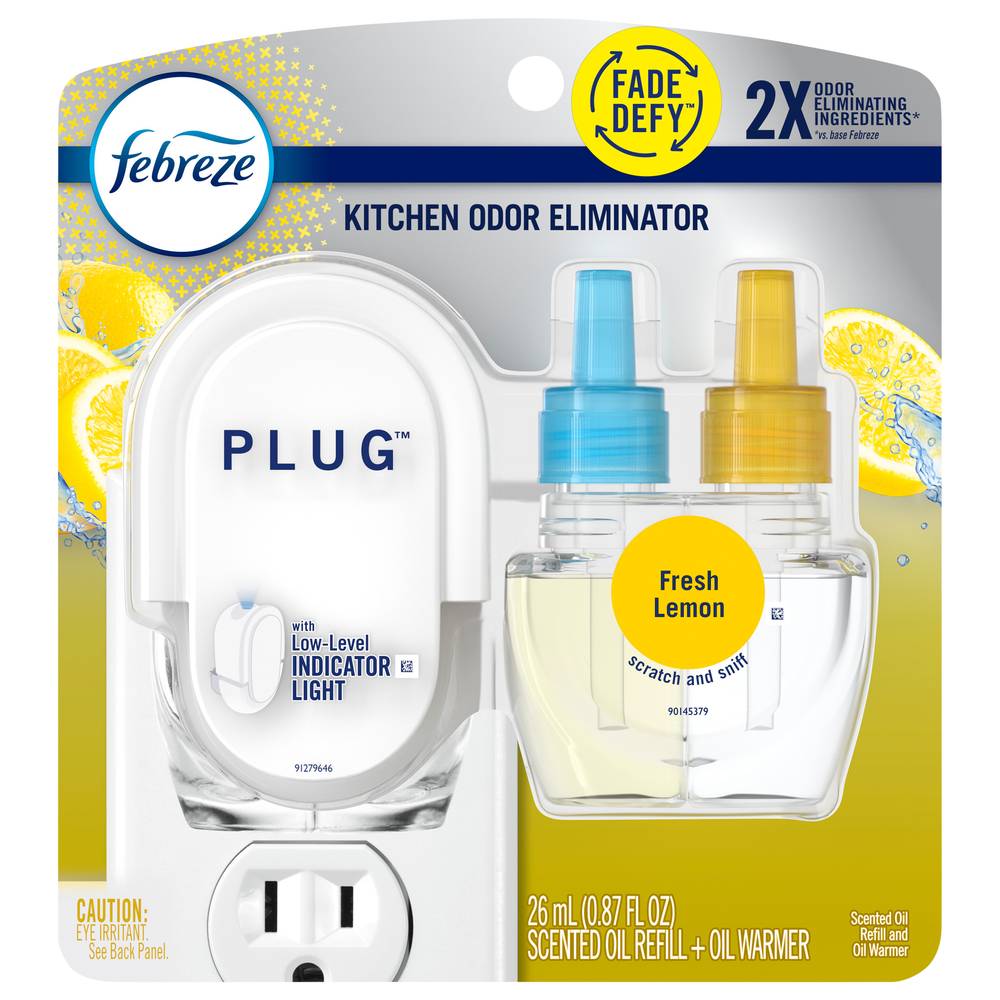 Febreze Kitchen Fade Defy Plug Air Freshener Fresh Lemon Scent Oil Refill