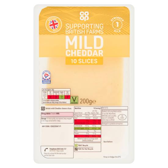 Co-Op British Sliced Mild Cheddar 10 Slices 200g