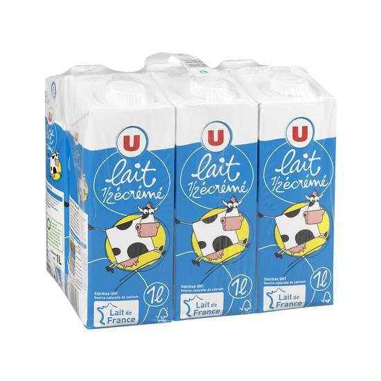 Les Produits U - Lait demi écrémé stérilisé uht (6 pièces, 1 L)