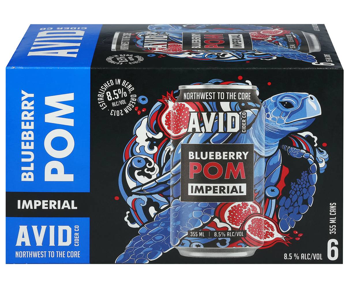 Avid Cider Co. Imperial Pom Hard Cider, Blueberry (6 x 12 fl oz)