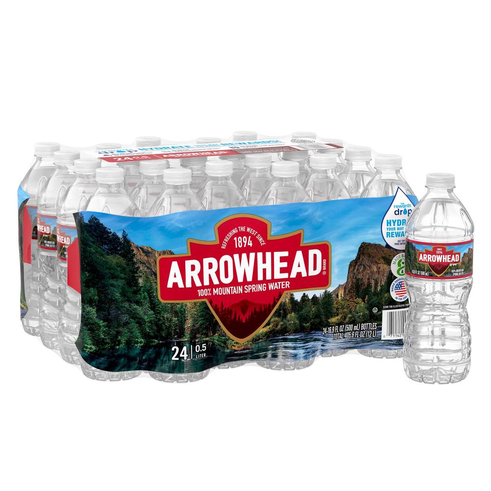 Arrowhead 100% Mountain Spring Water Plastic Bottle 24 ct, 16.9 oz