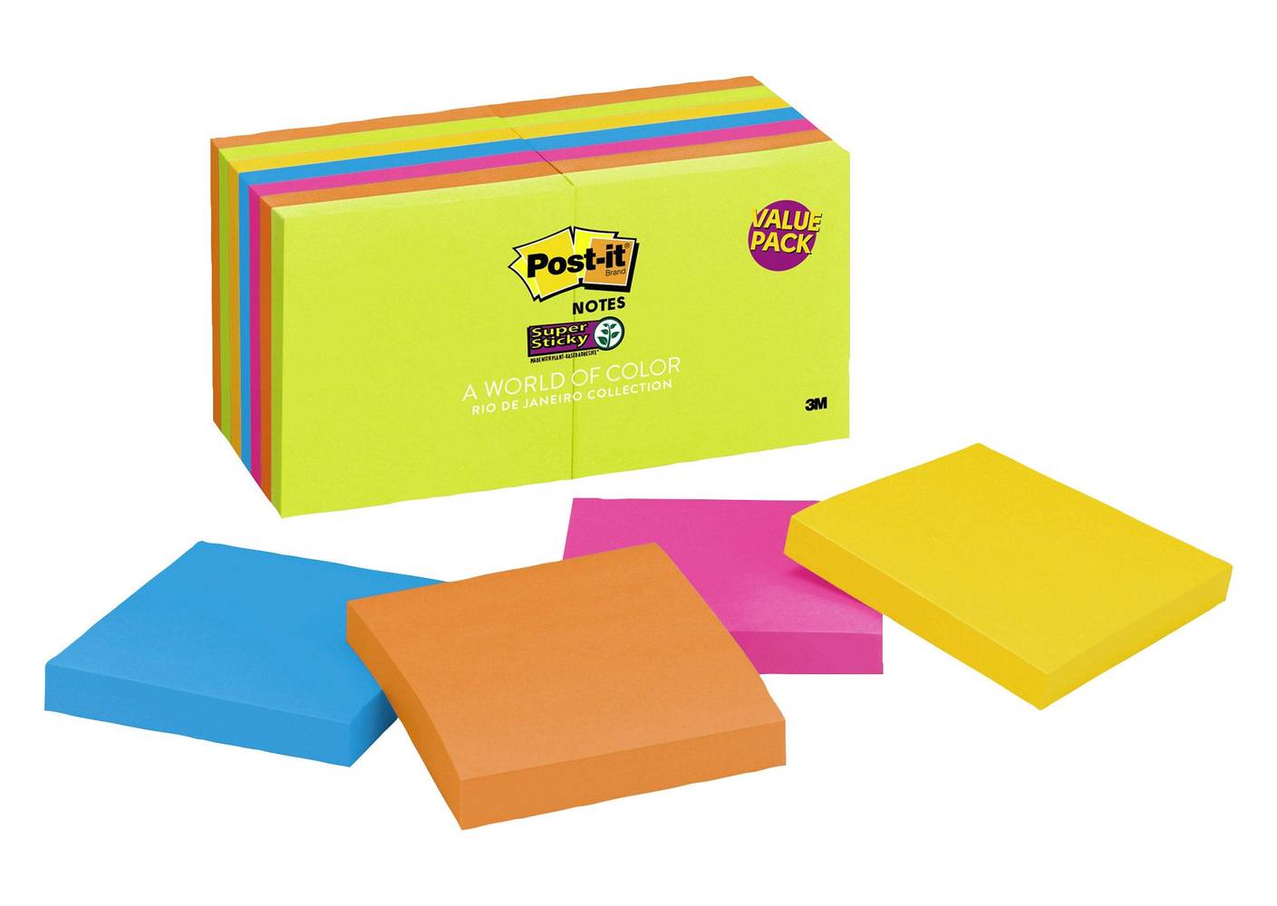 3M - Ensemble De 14 Paquets De Feuillets Adhésifs Post-It Super Sticky De La Collection Rio De / 3M Post-It Super Sticky Rio De Janeiro Collection, 14-Pack