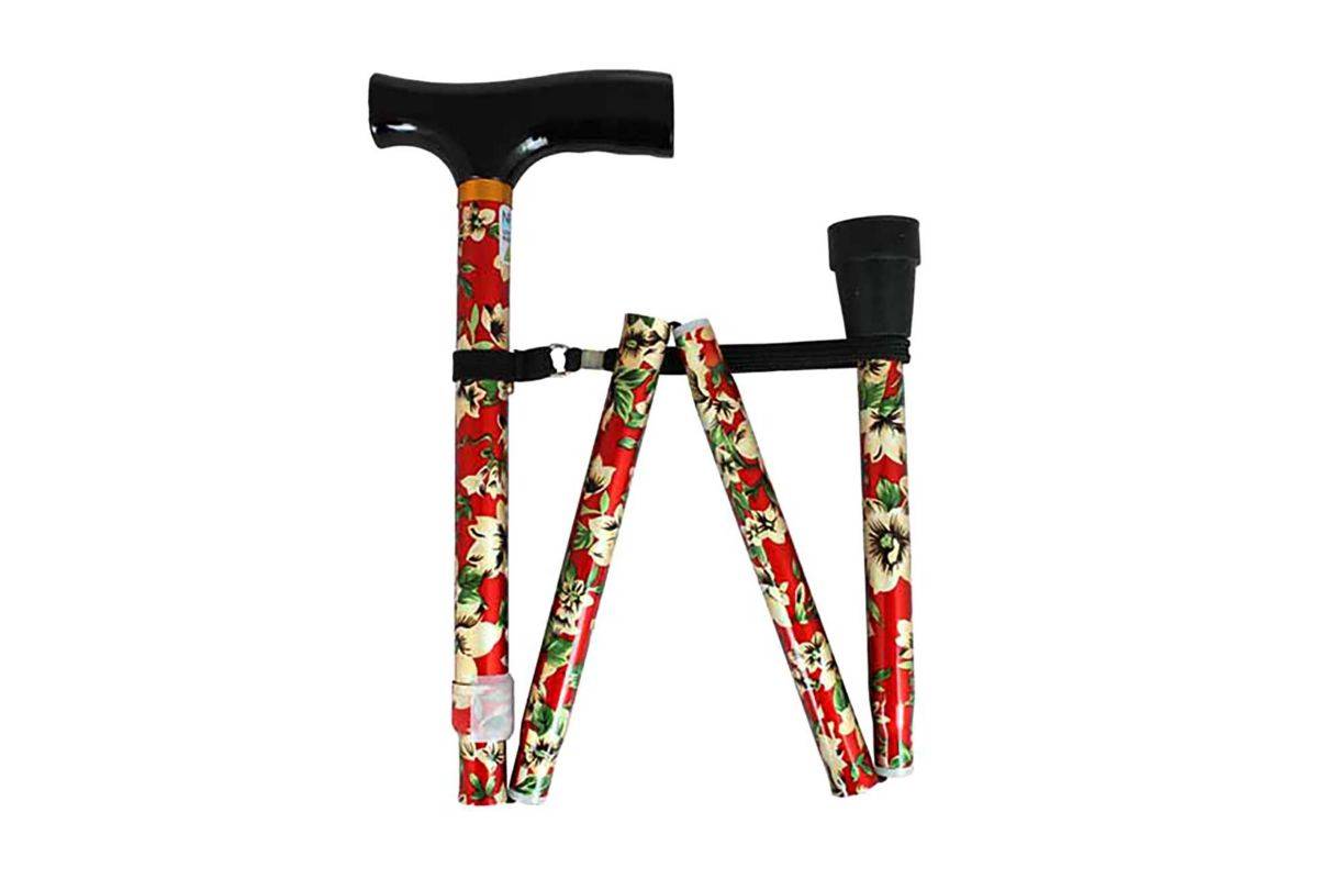 NRS Folding Walking Stick Red Floral