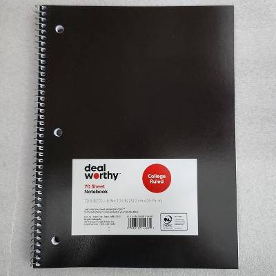 Dealworthy Spiral College Ruled Notebook 70 Sheets, 20.3x26.75 cm, Black