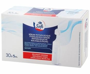 Suero fisiológico adulto Carrefour Soft pack de 30 unidades de 5 ml.