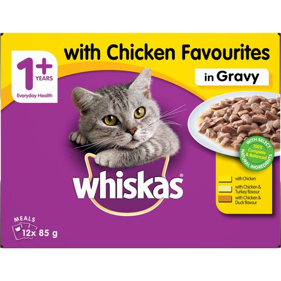 Whiskas 1+ Years Wet Cat Food Chicken In Gravy Pouch (12 Pack) 85g