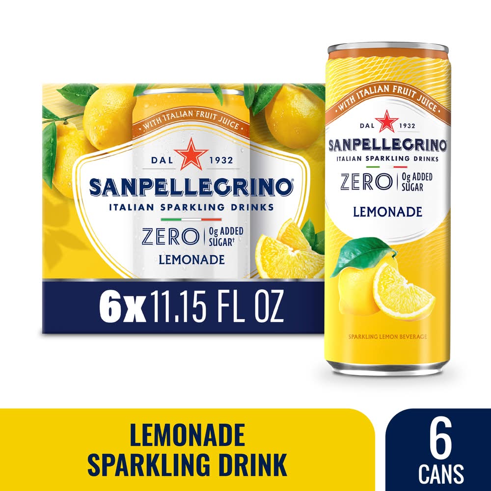 S. PELLEGRINO Zero Sugar Italian Sparkling Drink, Lemonade (6 x 11.5 fl oz)