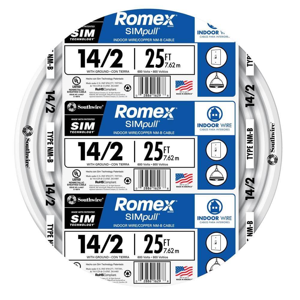 Southwire 25 Ft. 14/2 Solid Romex Simpull Cu Nm-B W/G Wire