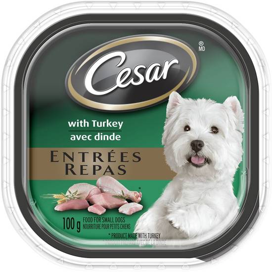 Cesar repas pour petits chiens avec poulet et foie et à saveur de filet mignon (100 g) - entrées with turkey (100 g)