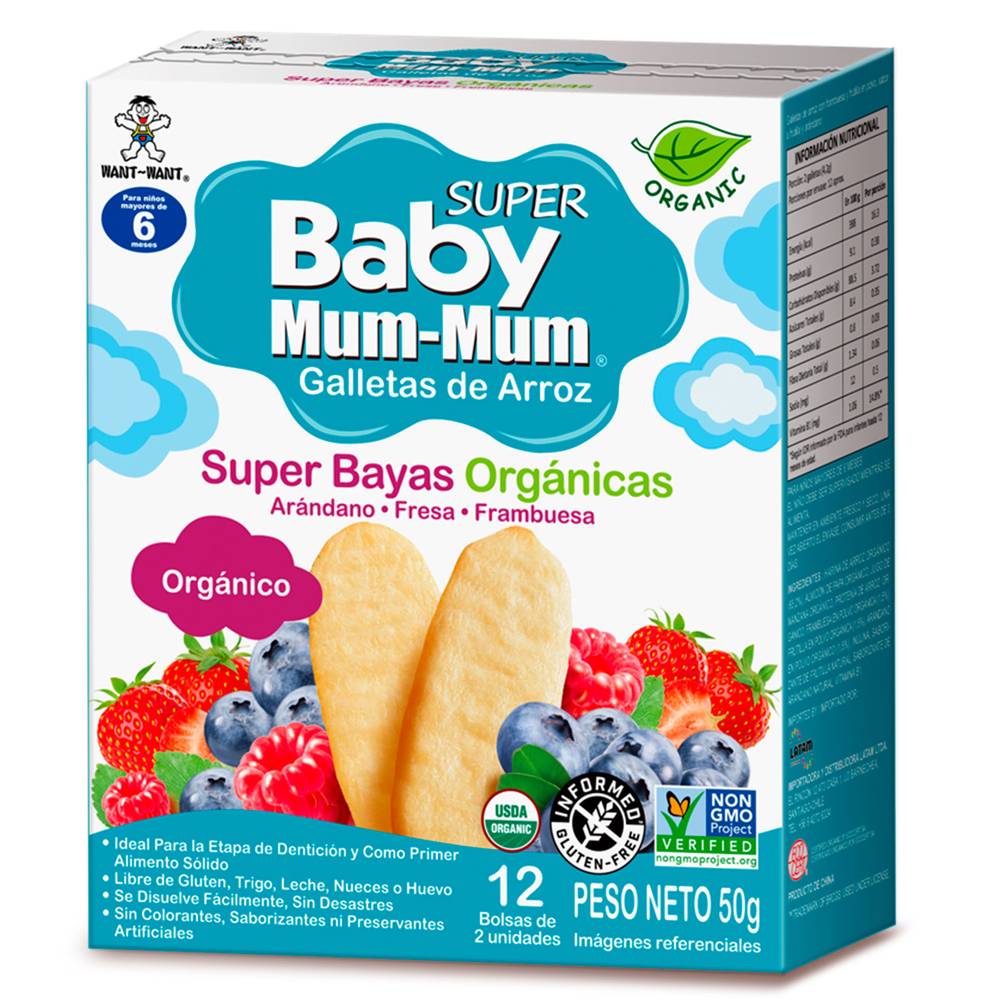 Baby mum-mum galletas super berries orgánicas (apto desde los 6 meses.)