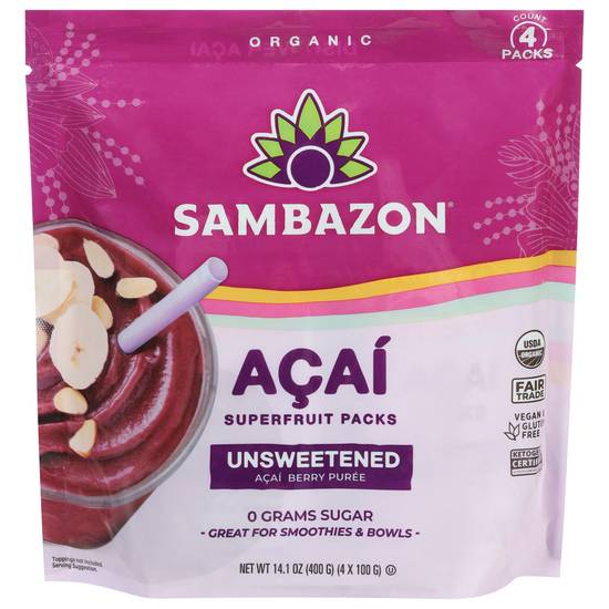 Sambazon Pure Unsweetened Acai Superfruit (4 x 3.5 oz)