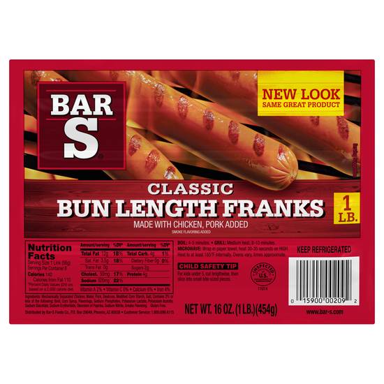 Bar-S Classic Bun Length Franks Made With Chicken and Pork