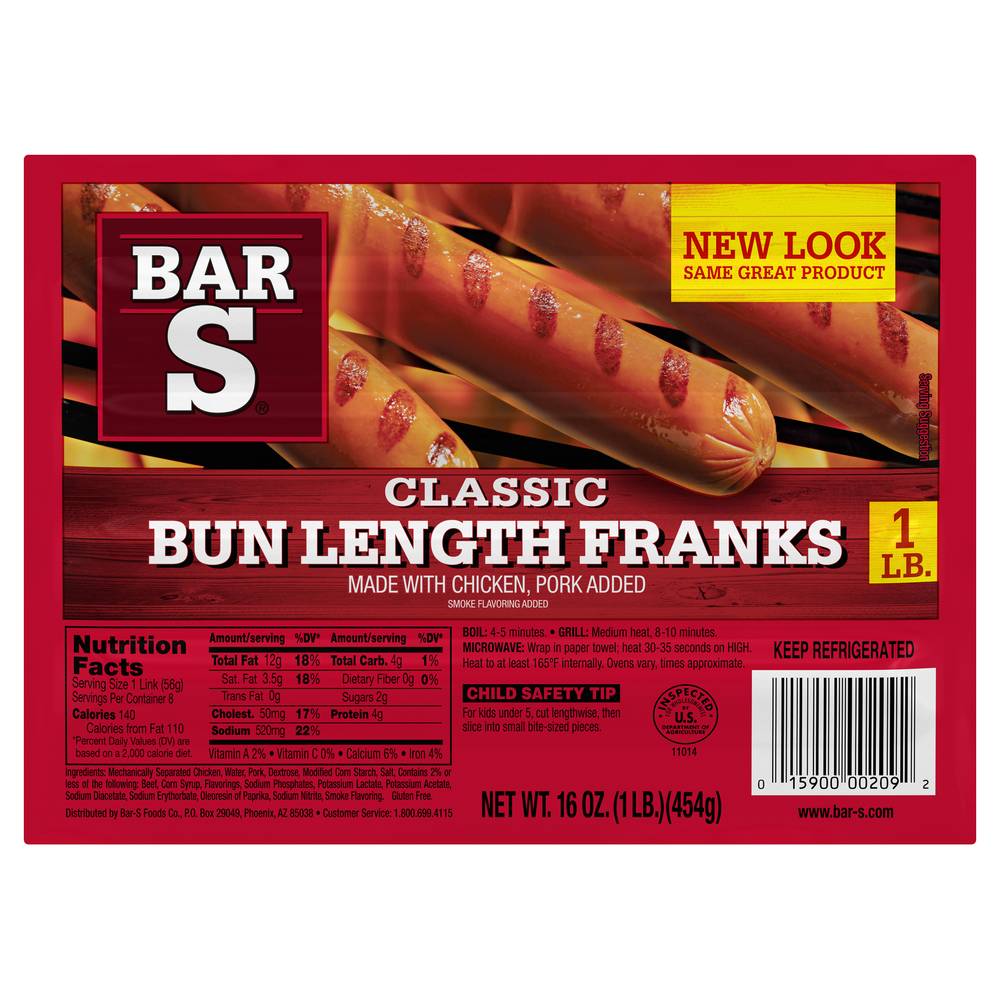 Bar-S Classic Bun Length Franks Made With Chicken and Pork (16 oz)