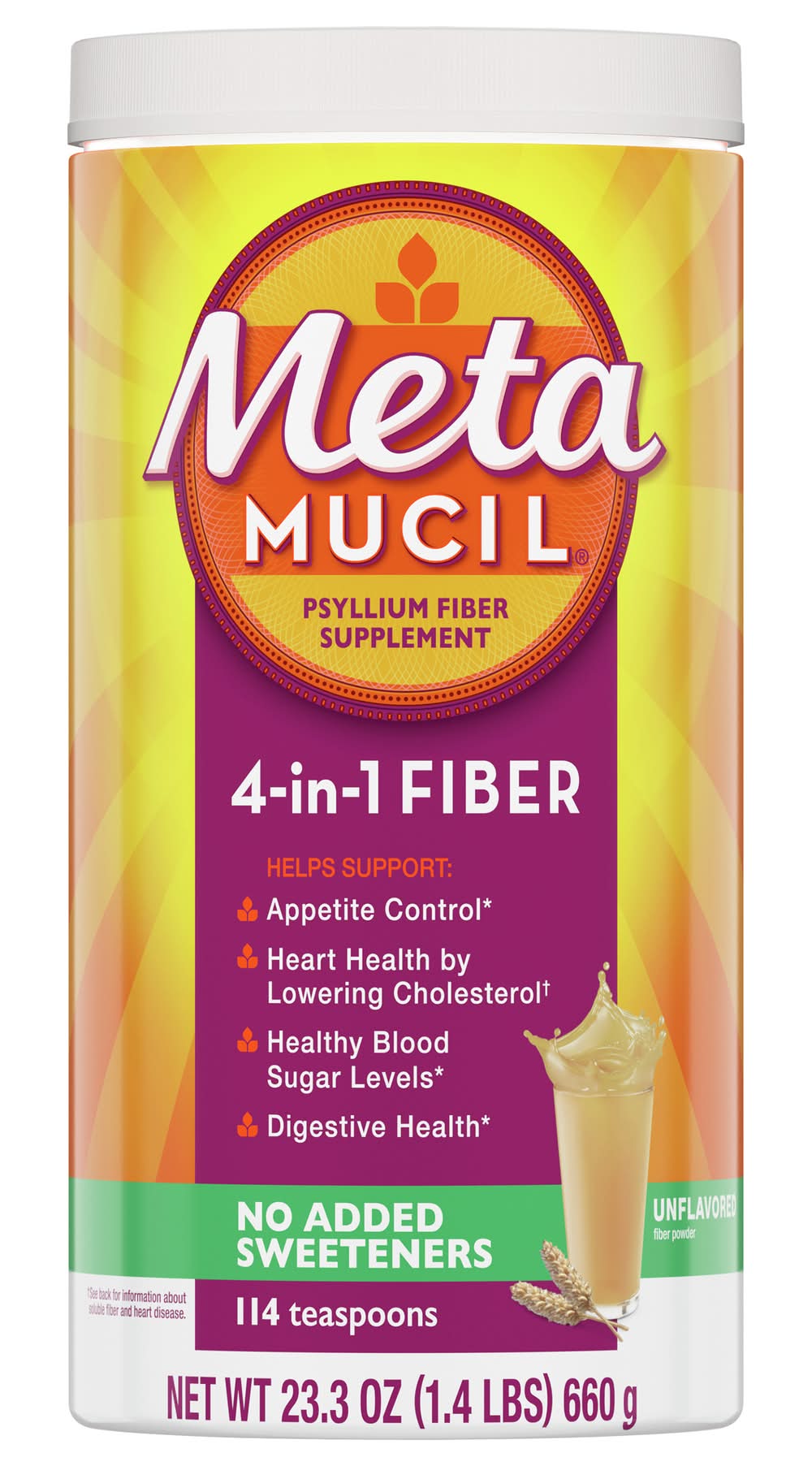 Metamucil Sugar-Free, 4-in-1 Fiber, No Added Sweetener Original Smooth (1.46 lbs)
