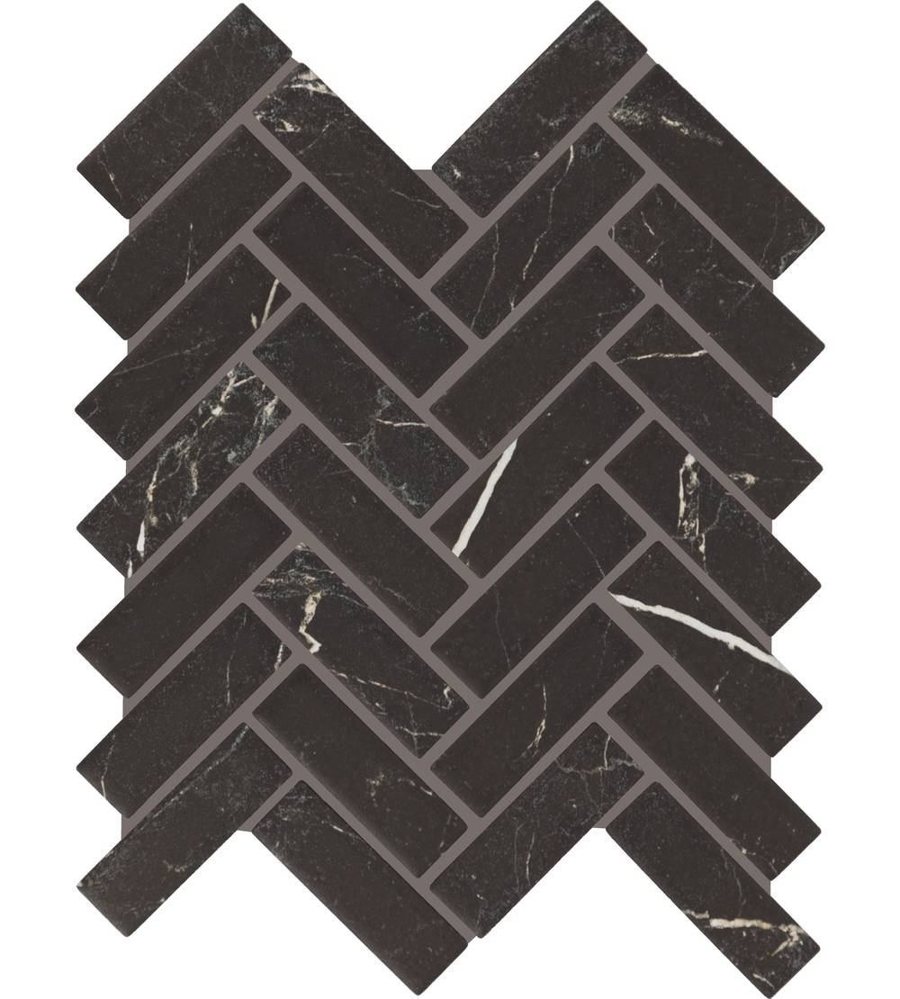 STAINMASTER Calacatta Graphite 9-in x 12-in Matte Ceramic Stone look Herringbone Mosaic Floor and Wall Tile ( 0.6-sq ft Piece | SM51HER13XTMTLW