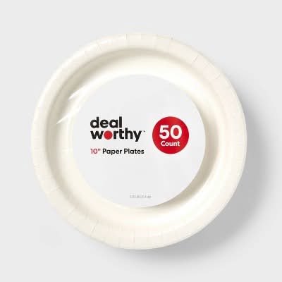 Dealworthy Disposable Paper Plates, 10", White (50 ct)