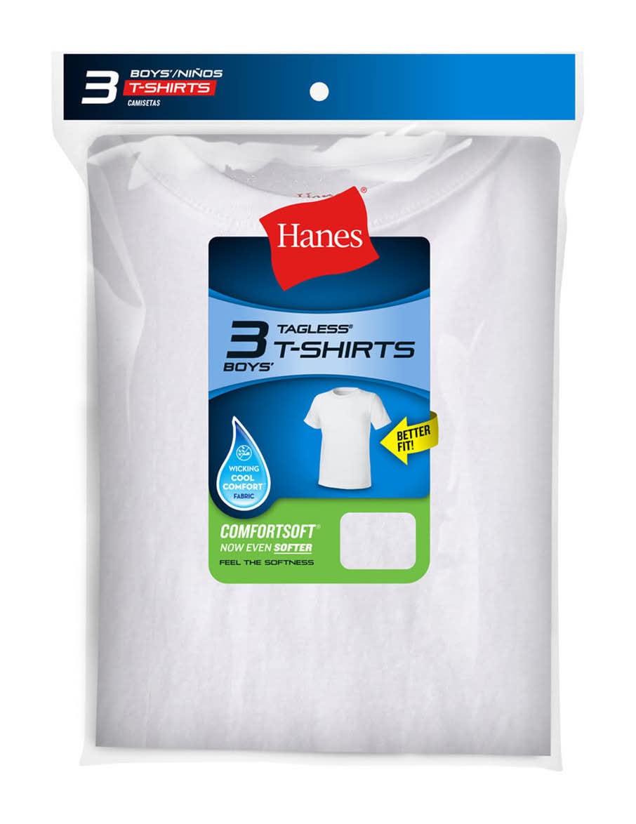 Hanes Boy'S Tagless White Crew Neck T-Shirts Large 3 Pk