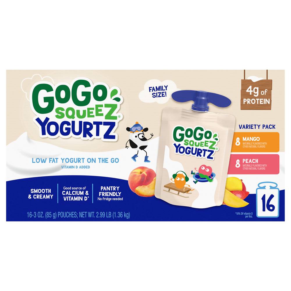 GoGo squeeZ Variety pack Mango/Peach Yogurtz Family Size (3 lbs)