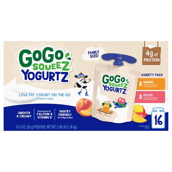 Gogo Squeez Variety pack Mango/Peach Yogurtz Family Size ( 16 ct )