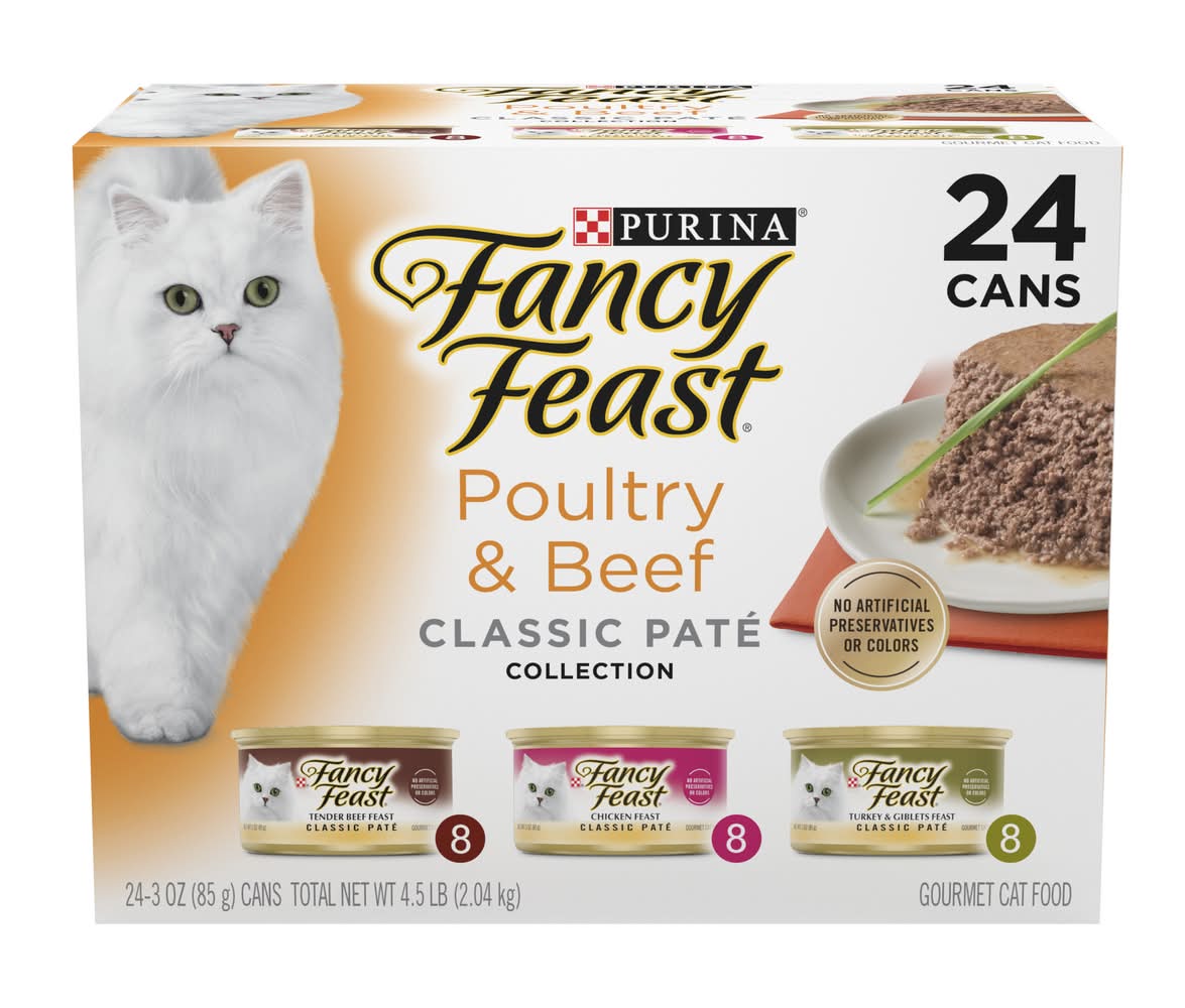 Fancy Feast Poultry & Beef Classic Pate Wet Cat Food Variety pack (24 x 3 oz)